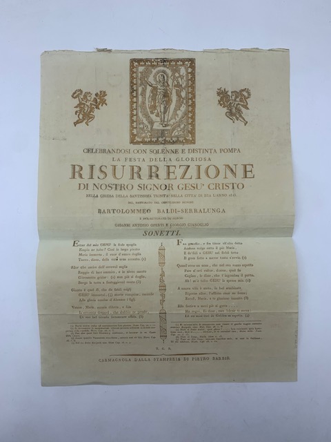 Celebrandosi con solenne e distinta pompa la festa della gloriosa Risurrezione di Nostro Signore Gesù Cristo nella Chiesa della Santissima Trinità di Bra